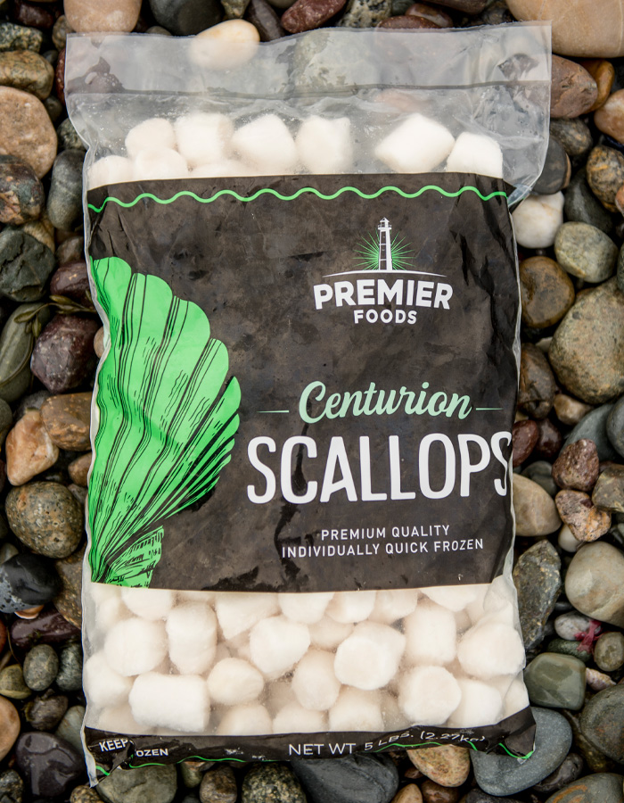 Premier Foods Centurion Sea Scallops 5lb. package.
